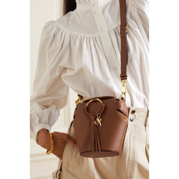 See by Chloe Joan Box Leather Bucket Crossbody Bag Caramello Tan Gold - Picture 2 of 13